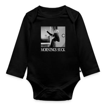 Matins Suce Drôle Halloween Vampire Jeu de mots Graphique - Body Bébé bio manches longues - noir - Devant