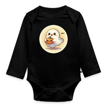 Halloween Geist mit Kürbis - Baby Bio-Langarm-Body - Schwarz - Vorne