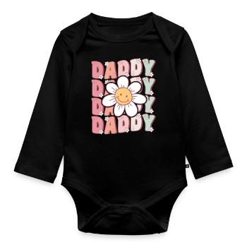 Cute Groovy Daddy Retro Daisy Flower - Organic Longsleeve Baby Bodysuit - black - Front