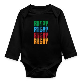 Rugby Rugby Rugby Rugby in Bunt - Baby Bio-Langarm-Body - Schwarz - Vorne