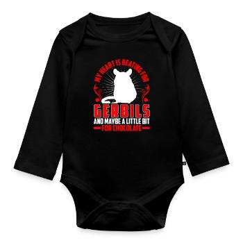 Mon cœur bat pour la gerbille rongeur Gerbille - Body Bébé bio manches longues - noir - Devant