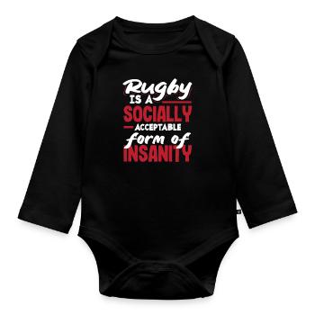 Rugby Ist Eine Gesellschaftlich Akzeptierte Form - Baby Bio-Langarm-Body - Schwarz - Vorne