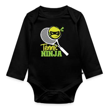 Drôle de joueur de tennis Raquette Ninja - Body Bébé bio manches longues - noir - Devant