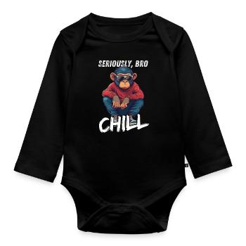 Sérieusement Bro Chill Monkey Meme Gambler - Body Bébé bio manches longues - noir - Devant