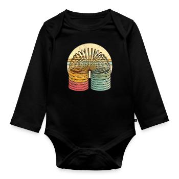 Stair Runner Retro – Slinky for Young and Old - Organic Longsleeve Baby Bodysuit - black - Front