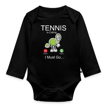 Funny Tennis Player Racket Phone - Organic Longsleeve Baby Bodysuit - black - Front