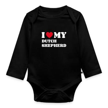 Dutch Shepherd Hollandse Herdershond - Baby Bio-Langarm-Body - Schwarz - Vorne