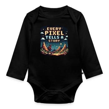 Every Pixel Tells a Story - Retro Gaming - Baby Bio-Langarm-Body - Schwarz - Vorne