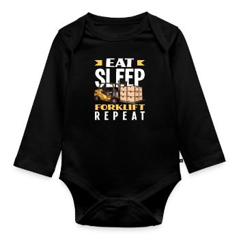 Forklift Driver Lifestyle: Food Sleep - Organic Longsleeve Baby Bodysuit - black - Front