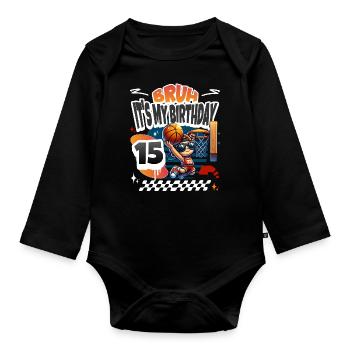 15e anniversaire de basket-ball - Body Bébé bio manches longues - noir - Devant