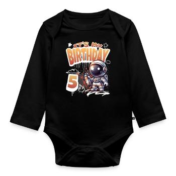 Graffiti astronaute 5e anniversaire - Body Bébé bio manches longues - noir - Devant