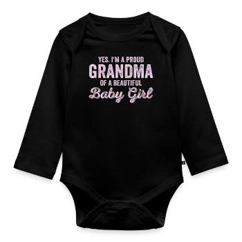 New Baby Announcement 1st Time Proud Girl Grandma - Body Bébé bio manches longues - noir - Devant