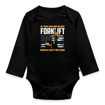 Forklift driver saying funny work - Organic Longsleeve Baby Bodysuit - black - Front