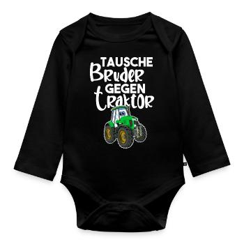 Tausche Bruder Gegen Traktor - Baby Bio-Langarm-Body - Schwarz - Vorne