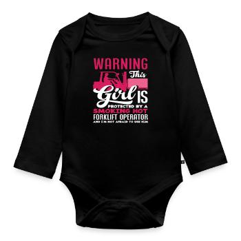 Attention! Protected by a hot - Organic Longsleeve Baby Bodysuit - black - Front