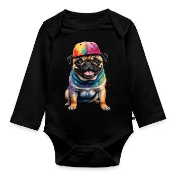 Carlin Snapback Cap Chien Coloré Drôle Design Imprimer - Body Bébé bio manches longues - noir - Devant