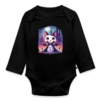 Chat vampire d’Halloween mignon - Body Bébé bio manches longues - noir - Devant