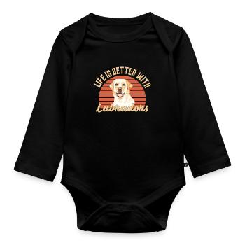 Labrador Vintage - Baby Bio-Langarm-Body - Schwarz - Vorne