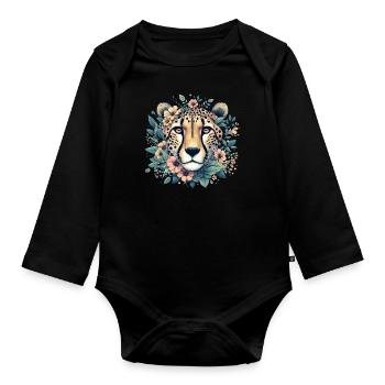 Guépard Fleurs de guépard - Body Bébé bio manches longues - noir - Devant