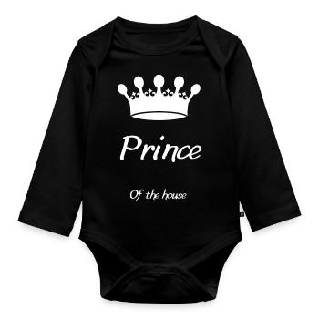 The Prince of the House - Royal Design for Kids - Organic Longsleeve Baby Bodysuit - black - Front