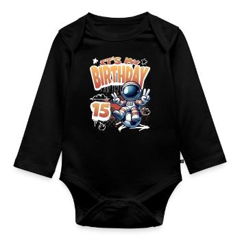 15e anniversaire de l’astronaute de football - Body Bébé bio manches longues - noir - Devant