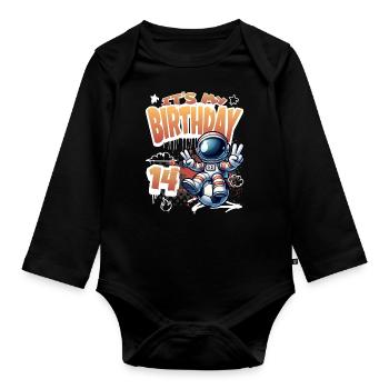 14e anniversaire de l’astronaute de football - Body Bébé bio manches longues - noir - Devant