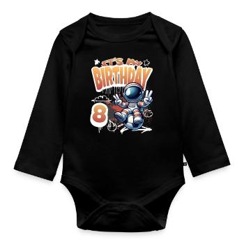 Astronaute de football 8e anniversaire - Body Bébé bio manches longues - noir - Devant