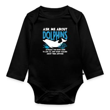 Frag Mich Nach Delfinen - Baby Bio-Langarm-Body - Schwarz - Vorne