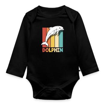 Retro Dolphin Animal Lover Motif - Organic Longsleeve Baby Bodysuit - black - Front