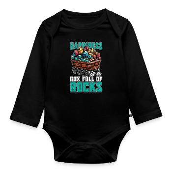 Geologist Happiness Is A Box Full Rock Collecting - Baby Bio-Langarm-Body - Schwarz - Vorne