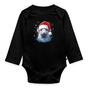 Coole Weihnachtsratte - Baby Bio-Langarm-Body - Schwarz - Vorne