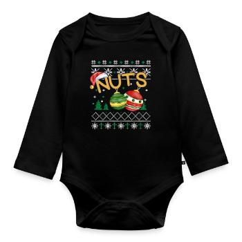 Chest Nuts Funny Christmas Couples Outfit - Organic Longsleeve Baby Bodysuit - black - Front