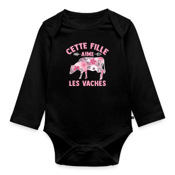 Cette Fille Aime Les Vaches - Body Bébé bio manches longues - noir - Devant