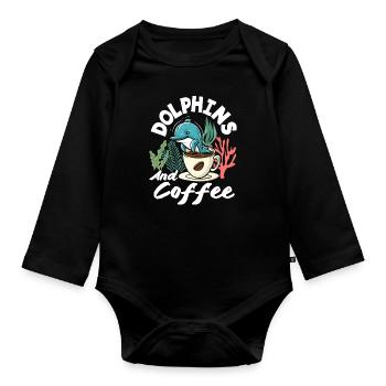 Love dolphins and coffee - Organic Longsleeve Baby Bodysuit - black - Front