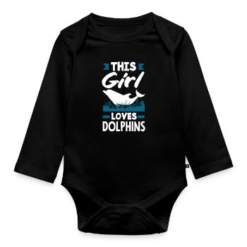 This girl loves dolphins - Organic Longsleeve Baby Bodysuit - black - Front