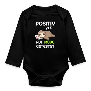 Lazy Tshirt Funny Funny Humor Sarcasm Tired - Organic Longsleeve Baby Bodysuit - black - Front