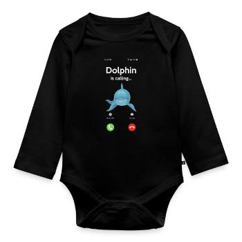 Dauphin appelant drôle d’animal motif - Body Bébé bio manches longues - noir - Devant