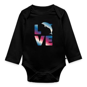 Liebe Delfin Ozean Fans Buntes Motiv - Baby Bio-Langarm-Body - Schwarz - Vorne