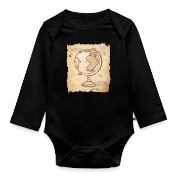 Geography - Vintage Globe & Pointer - Organic Longsleeve Baby Bodysuit - black - Front