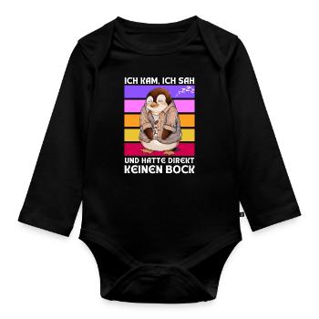 Funny Gift Penguin Funny Humor Lazy Fun - Organic Longsleeve Baby Bodysuit - black - Front