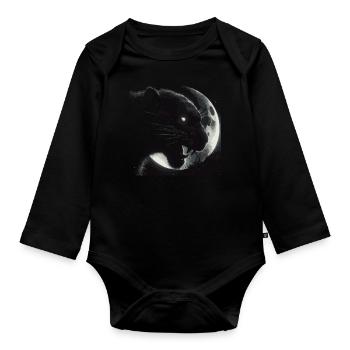 Tête de panthère noire au clair de lune - Body Bébé bio manches longues - noir - Devant