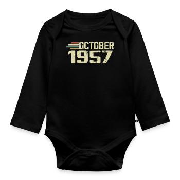 October 1957 - Geburtstag im Oktober 1957 - Baby Bio-Langarm-Body - Schwarz - Vorne
