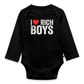 I Love Rich Boys Tees I Heart Rich Boys Funny - Organic Longsleeve Baby Bodysuit - black - Front