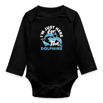 Ich Bin Nur Wegen Der Delfine Hier - Baby Bio-Langarm-Body - Schwarz - Vorne