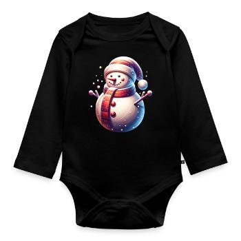 bonhomme de neige chute de neige Noël - Body Bébé bio manches longues - noir - Devant