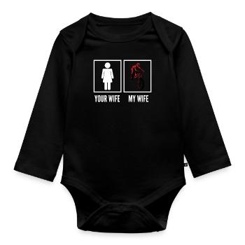 Votre femme Ma femme Vélo - Body Bébé bio manches longues - noir - Devant