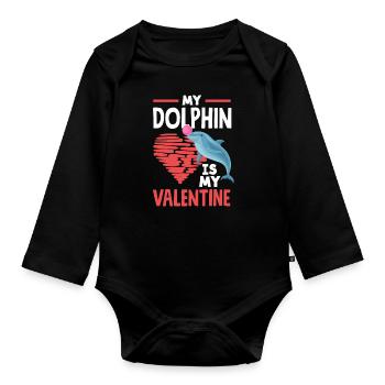 Mein Delfin Ist Mein Valentin Herz - Baby Bio-Langarm-Body - Schwarz - Vorne