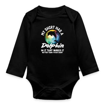 Ma chemise a un dauphin dessus - Body Bébé bio manches longues - noir - Devant