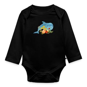 Dauphin avec de belles fleurs - Body Bébé bio manches longues - noir - Devant