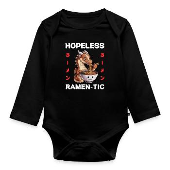 Drache Ramen Nudeln Chibi Asien Nudelsuppe Anime - Baby Bio-Langarm-Body - Schwarz - Vorne